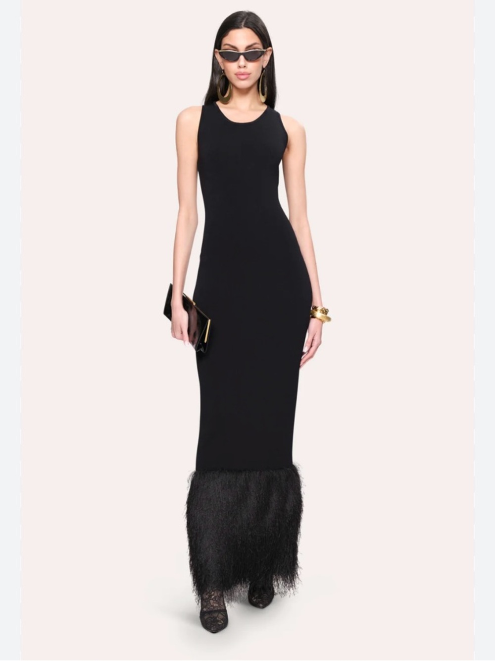 Elie Tahari Black Sleeveless Feather-Hem Maxi